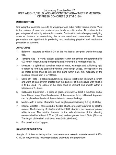 air content gravimetric method equation|concrete air density chart.